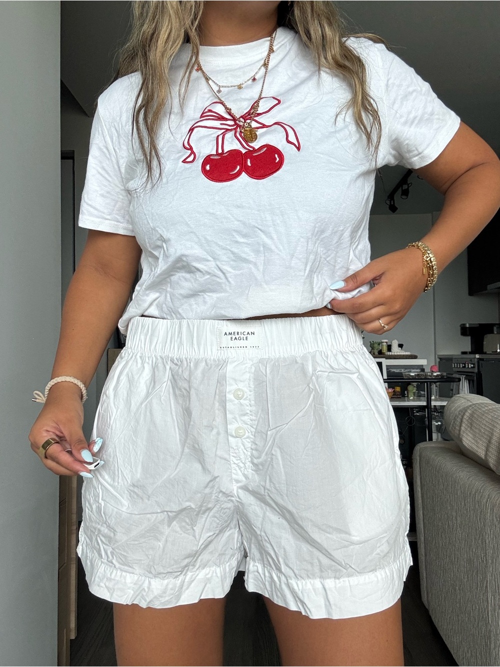 American Eagle Outfitters White Elastic Waist Boxer Women's Shorts